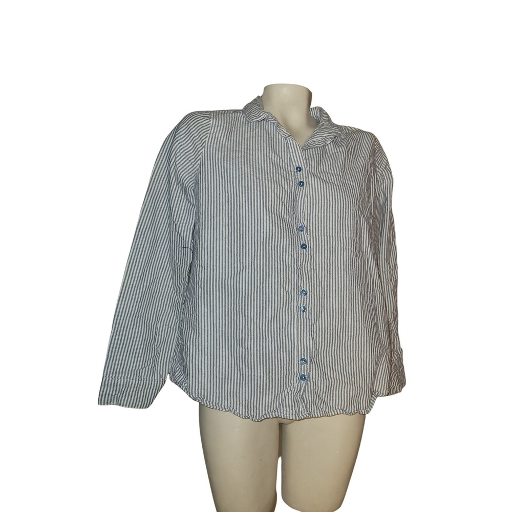 Michael Farrell Womens Blue White Striped 100%‎ Cotton Button Down Shirt L beach
